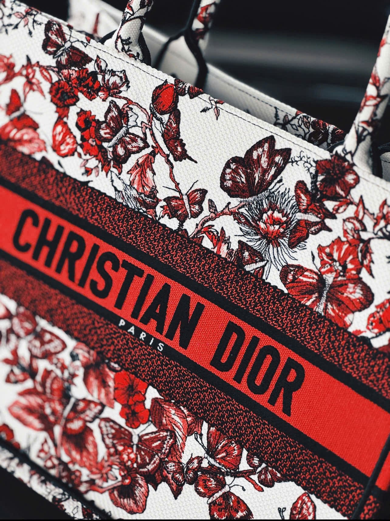 Túi Dior Medium Dior Book Tote White and Red Le Coeur des Papillons Embroidery 10