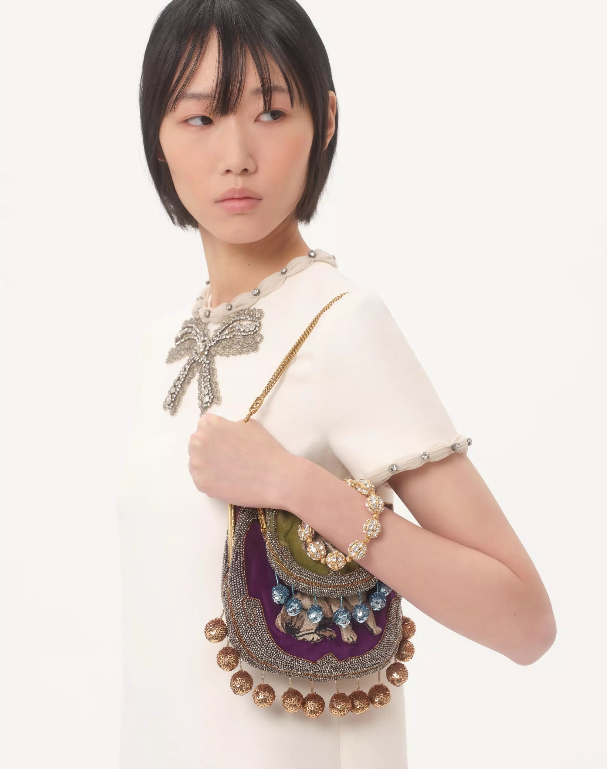 Đầm Valentino Embroidered Crepe Couture Short Dress Ivory 3