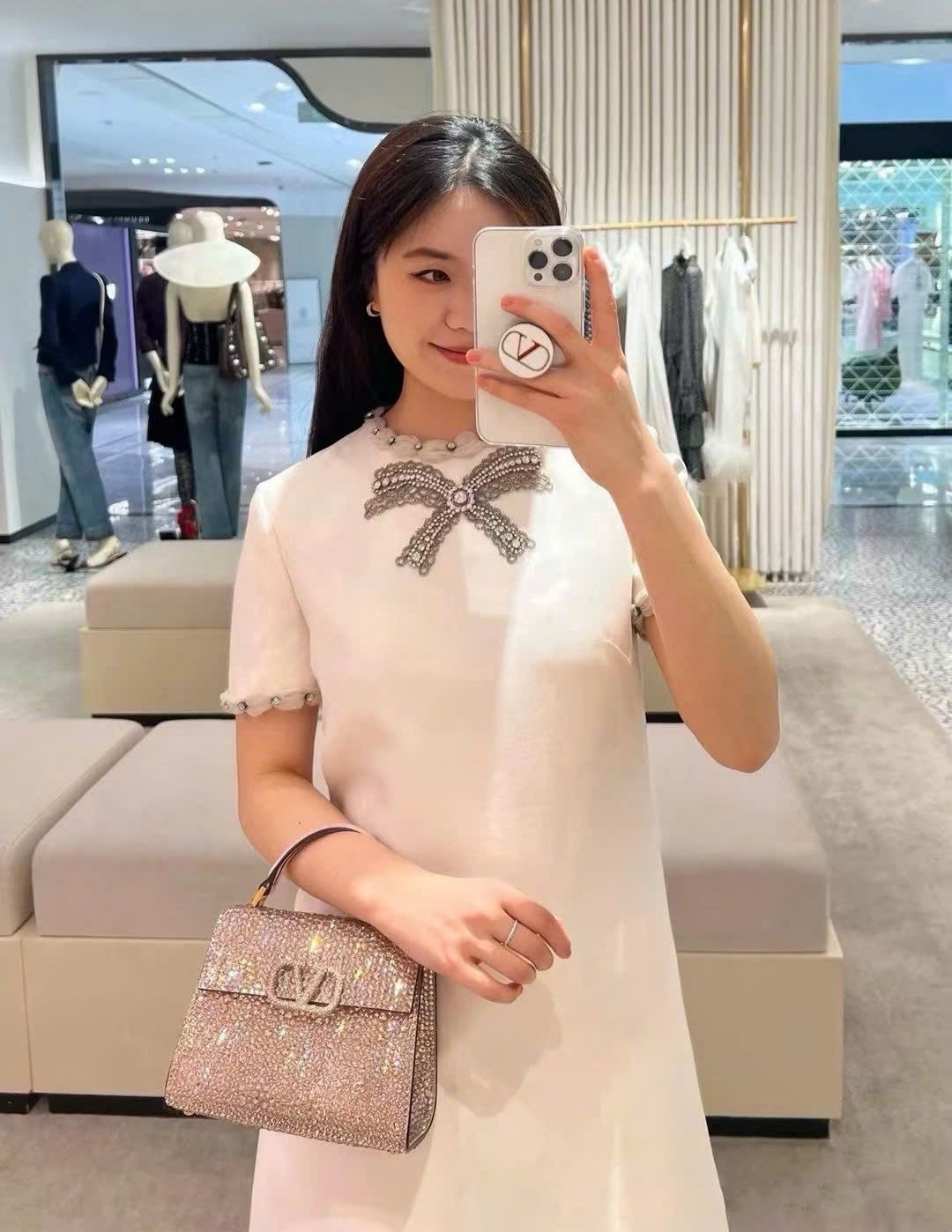 Đầm Valentino Embroidered Crepe Couture Short Dress Ivory 9