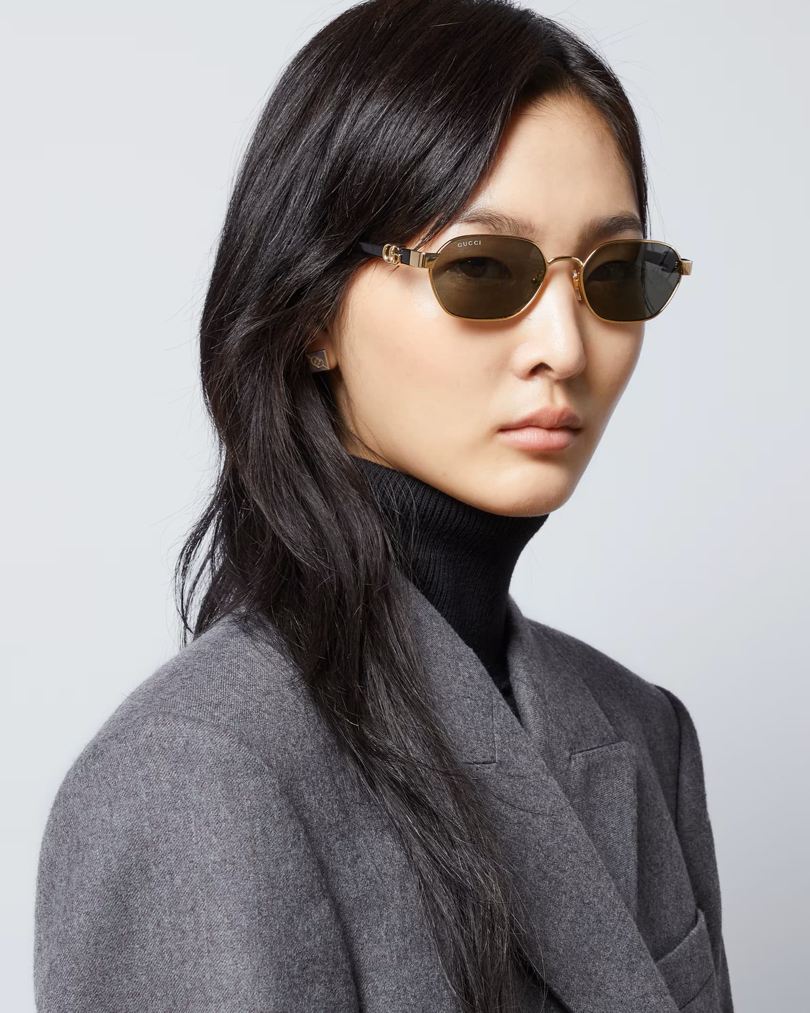 Kính Gucci Round-frame Sunglasses Yellow Gold-toned Metal GG1593S 1