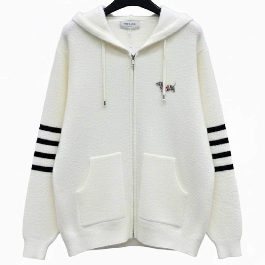 Áo khoác len trắng đen Thom Browne 5