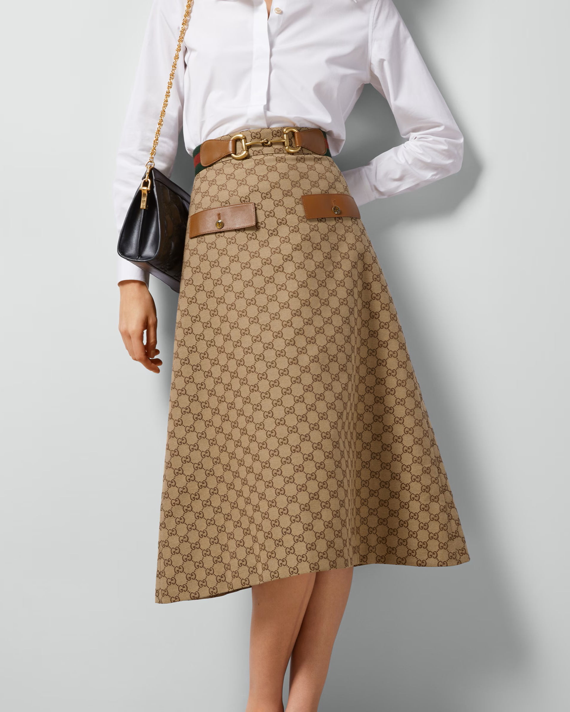Váy dài Gucci Camel and Ebony GG Canvas Skirt 2