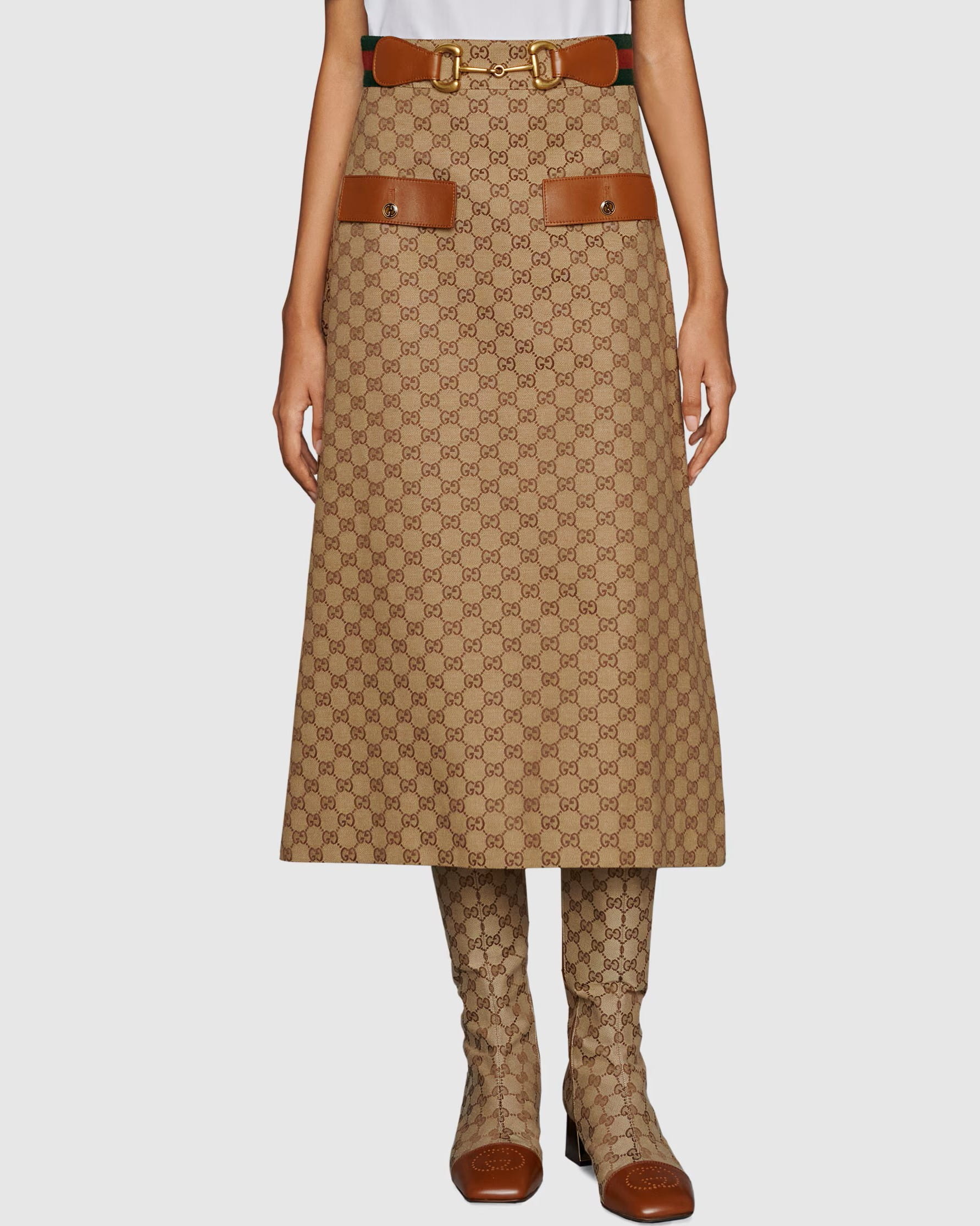 Váy dài Gucci Camel and Ebony GG Canvas Skirt 8