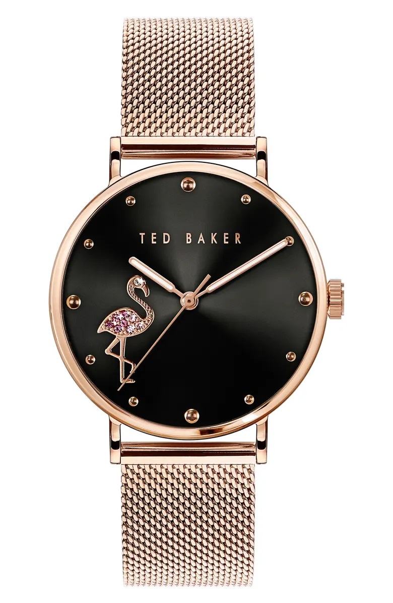ĐỒNG HỒ NỮ CHIM HỒNG HẠC TED BAKER PHYLIPA FLAMINGO ANALOGUE WATCH WITH STAINLESS STEEL STRAP 1