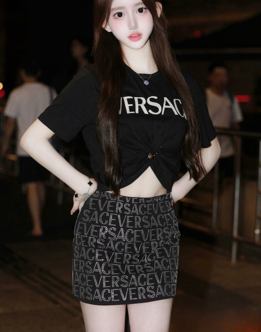 Set áo thun đen váy ngắn Versace 2