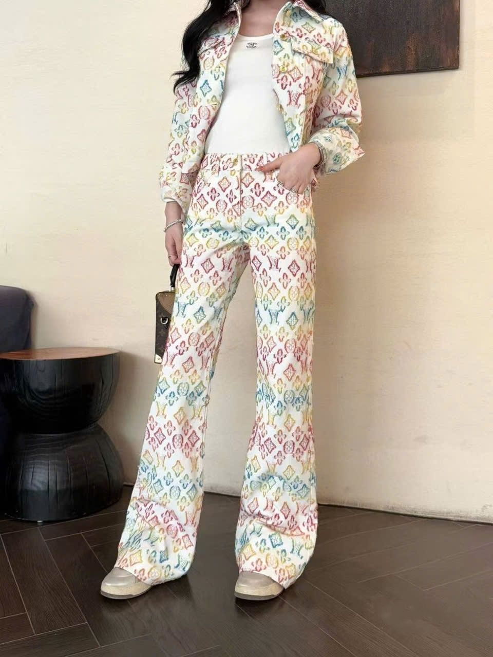 Set full áo quần dài và váy ngắn LV màu loang 10