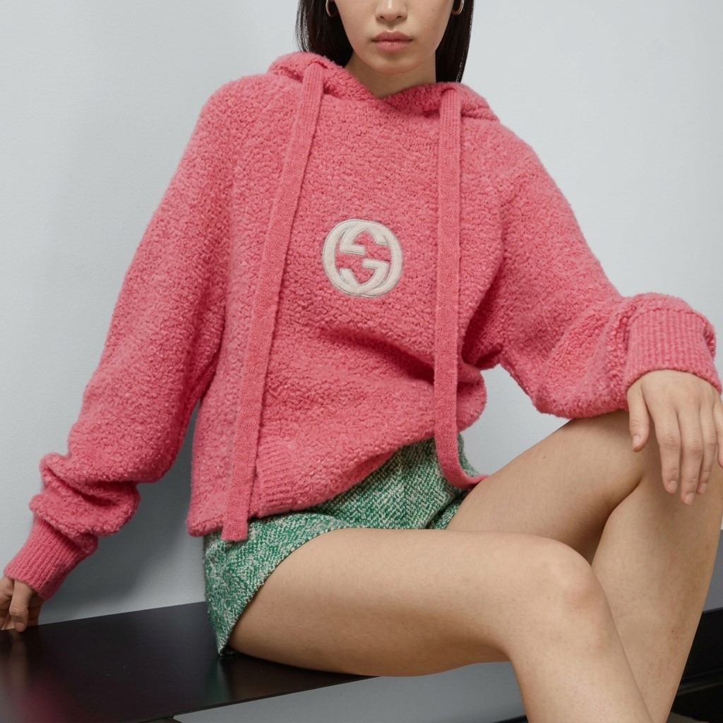  Áo Gucci Interlocking G Bouclé-Knit Wool-Blend Hoodie 9