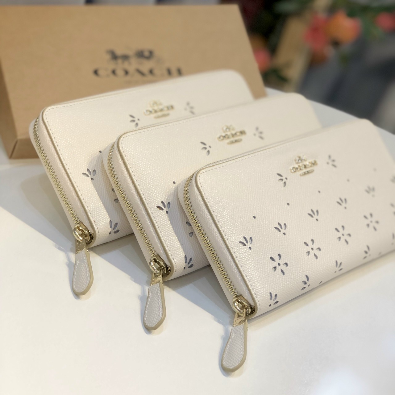 VÍ NỮ DÀI COACH ACCORDION ZIP WALLET WITH PERFORATED FLORAL 8