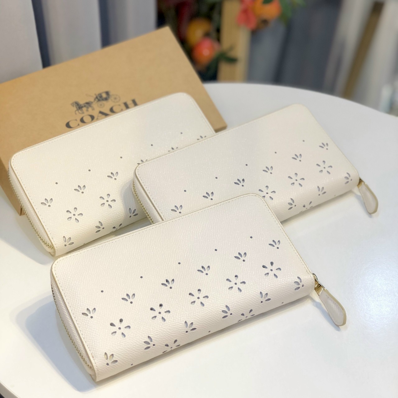 VÍ NỮ DÀI COACH ACCORDION ZIP WALLET WITH PERFORATED FLORAL 10