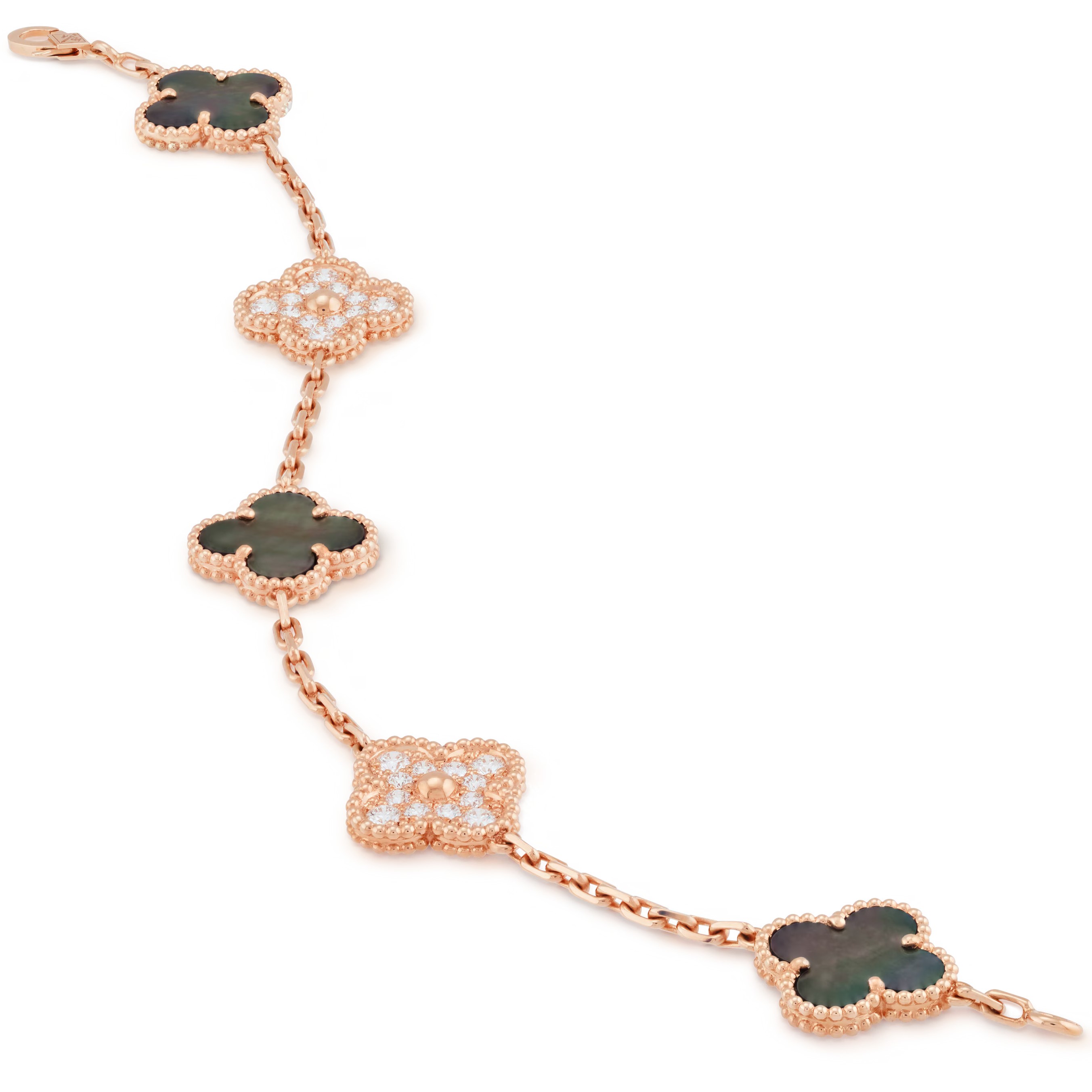 Vòng đeo tay cỏ 4 lá Van Cleef Arpels Vintage Alhambra 5 Motifs Bracelet Rose Gold Gray Mother Of Pearl VCARP2R100 2