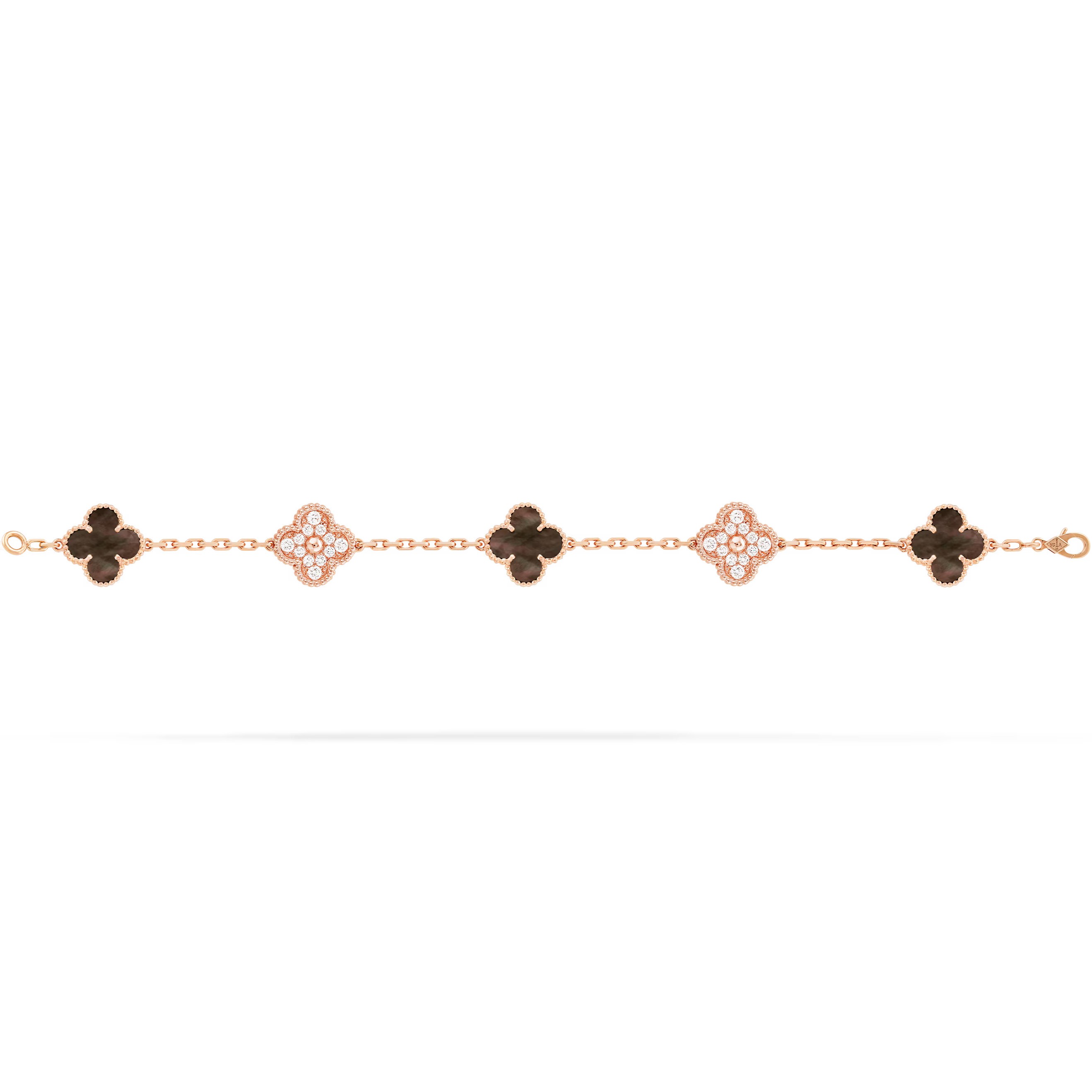 Vòng đeo tay cỏ 4 lá Van Cleef Arpels Vintage Alhambra 5 Motifs Bracelet Rose Gold Gray Mother Of Pearl VCARP2R100 4