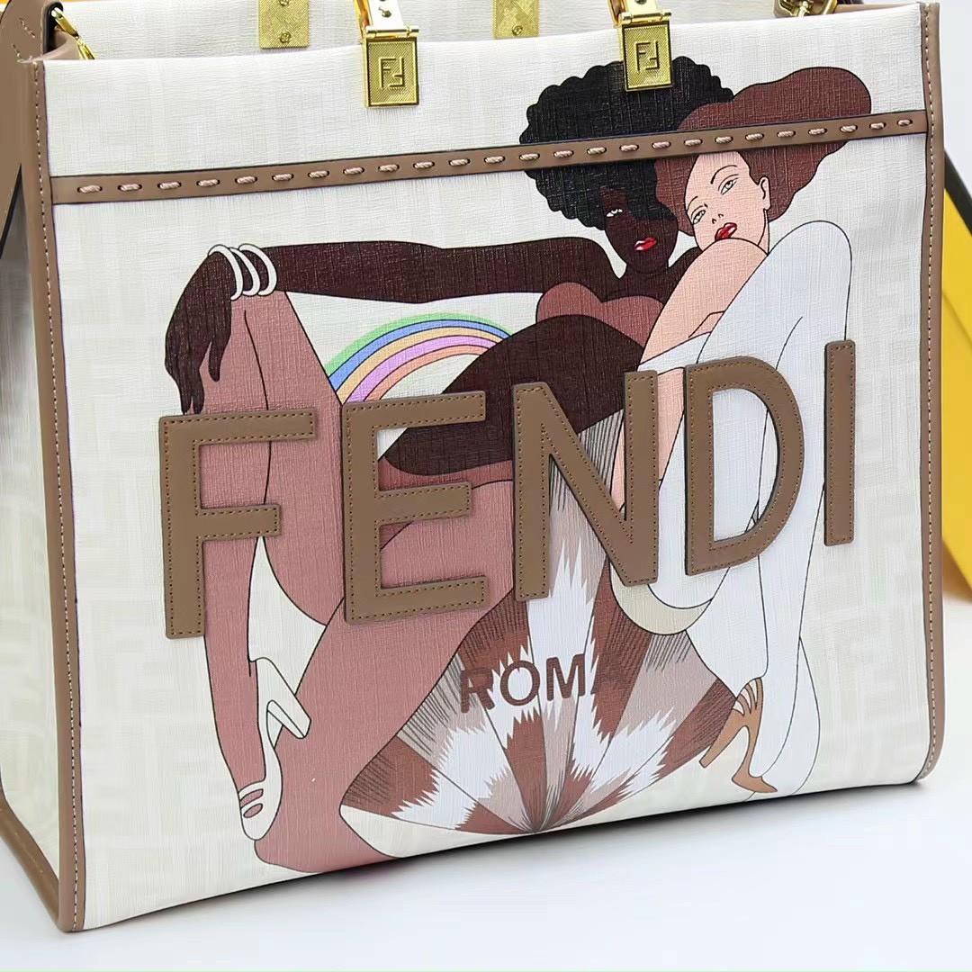 Fendi Sunshine Medium - FF glazed fabric shopper with inlay