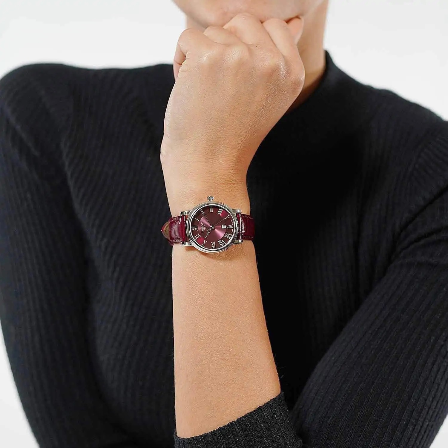 Đồng Hồ Nữ Tissot Carson Premium Lady Maroon Dial Maroon Leather Strap Watch For Women T122.210.16.373.00 4