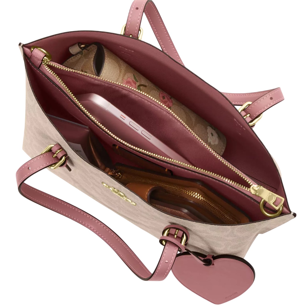 Túi Coach Mollie Tote Bag 25 In Signature Canvas With Heart Charm Sand Peony CDF03 3
