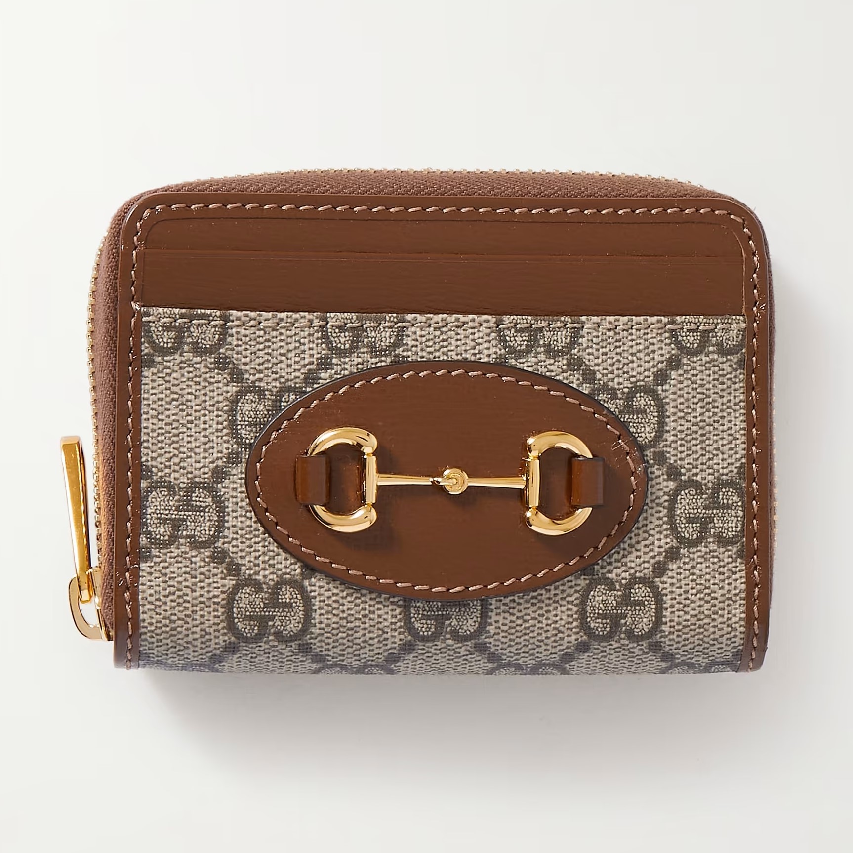 Ví ngắn nữ Gucci Horsebit 1955 Small Brown Leather Trimmed Printed Coated  Canvas Cardholder
