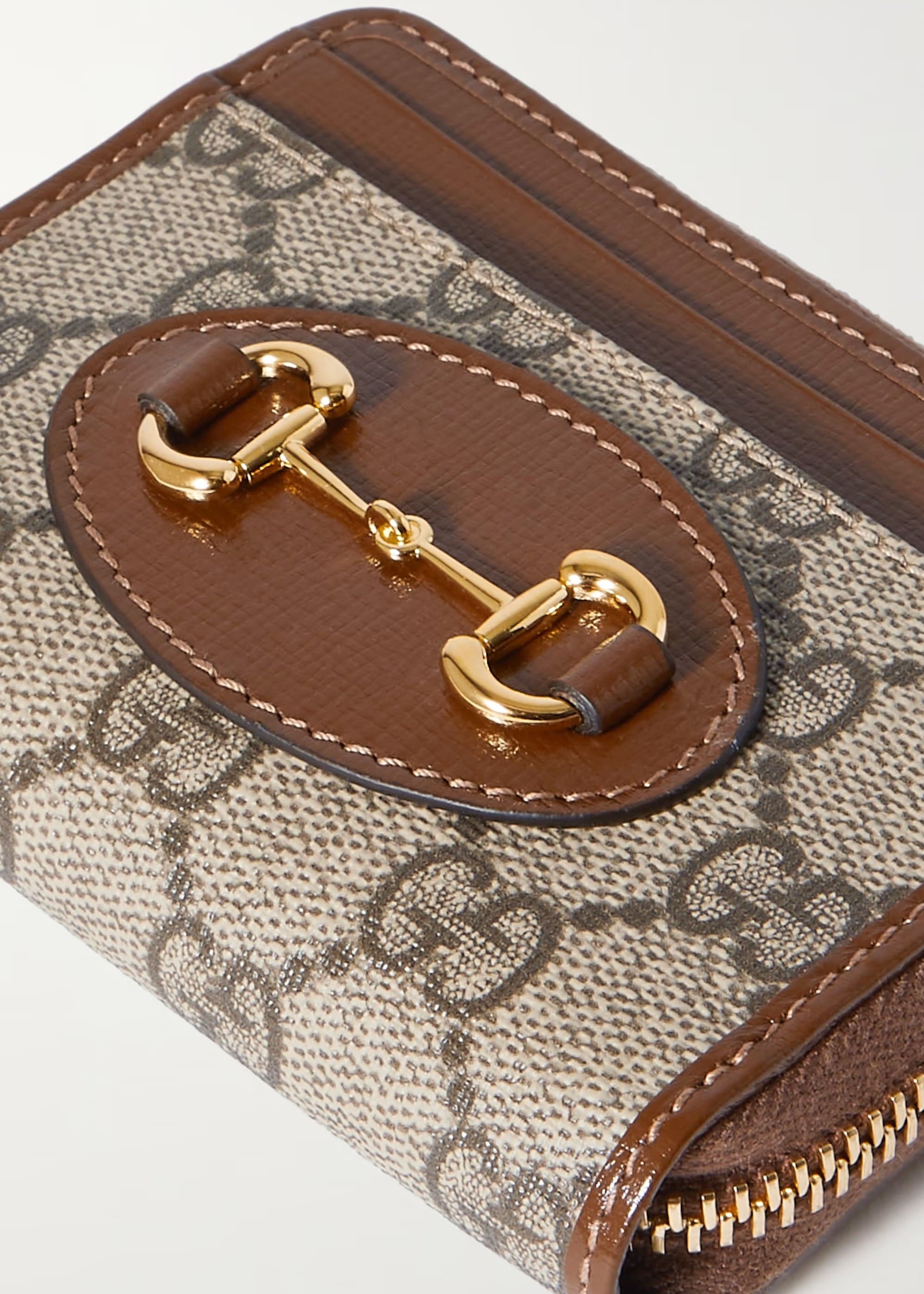 VÍ NGẮN NỮ GUCCI HORSEBIT 1955 SMALL BROWN LEATHER TRIMMED PRINTED COATED CANVAS CARDHOLDER 3