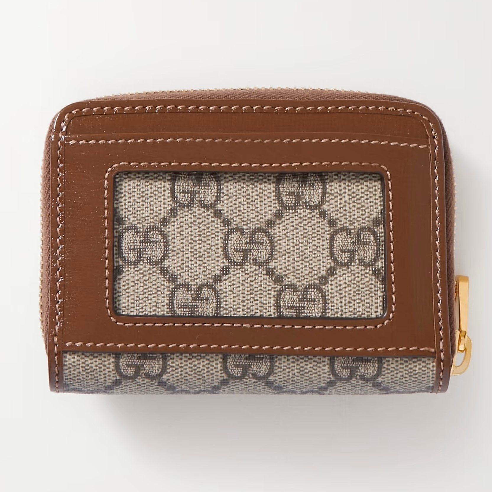 VÍ NGẮN NỮ GUCCI HORSEBIT 1955 SMALL BROWN LEATHER TRIMMED PRINTED COATED CANVAS CARDHOLDER 5