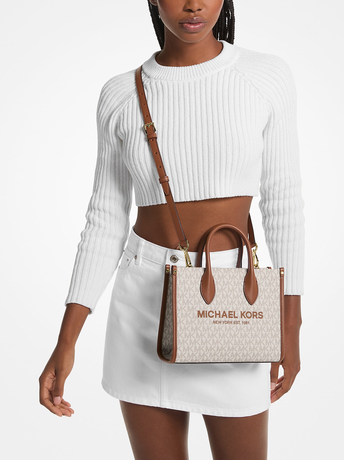 TÚI MK NỮ MICHAEL KORS MIRELLA SMALL SIGNATURE LOGO CROSSBODY BAG VANILLA 35F2G7ZC5B 2