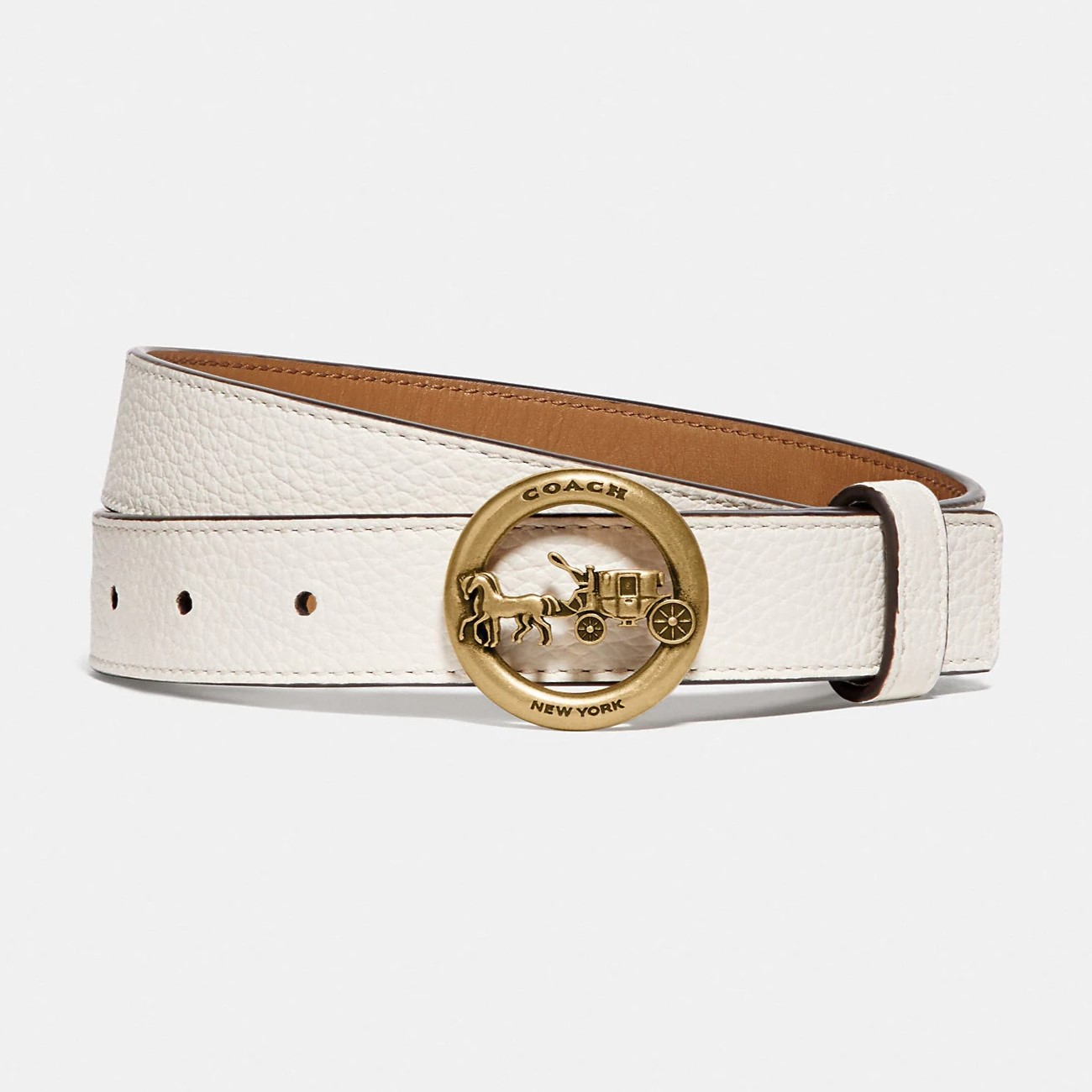 DÂY NỊT DA COACH HORSE AND CARRIAGE CHALK LIGHT SADDLE REFINED PEBBLE LEATHER AND REFINED CALF LEATHER BUCKLE BELT F78181 1