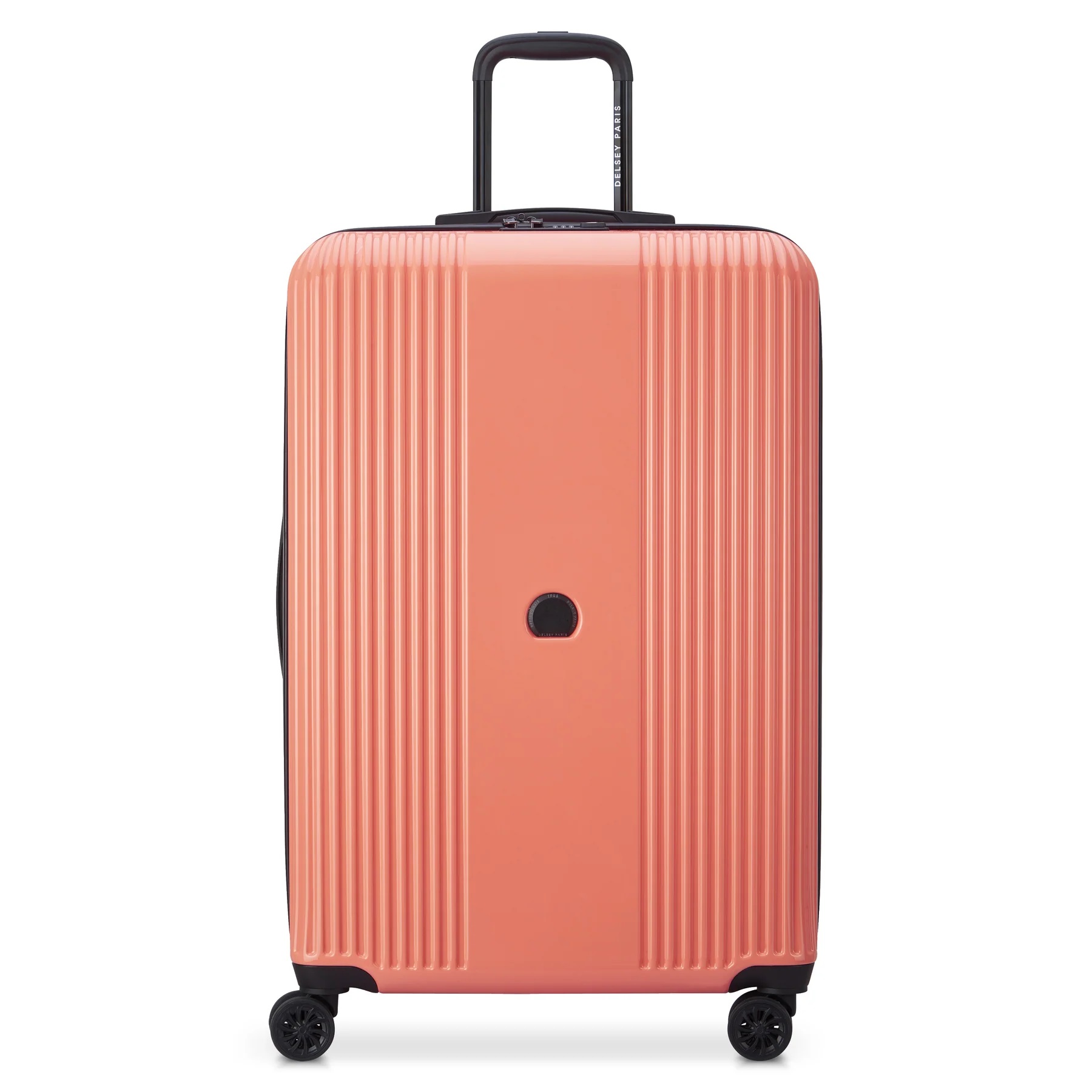 VALI DELSEY PARIS LARGE TRUNK OPHELIE 4 DOUBLE WHEEL EXPANDABLE TROLLEY CORAL PINK SUITCASE 8
