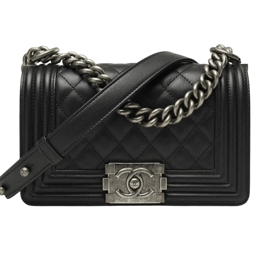 Túi Chanel Small Boy Calfskin Ruthenium-Finish Metal Black 1
