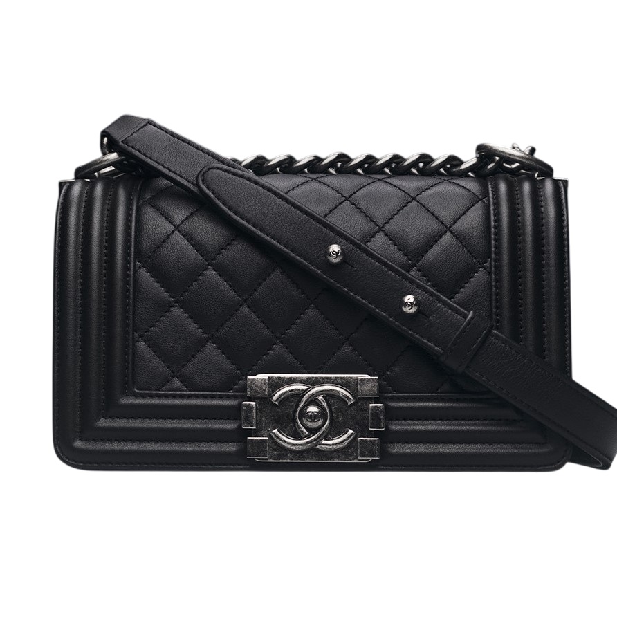 Túi Chanel Small Boy Calfskin Ruthenium-Finish Metal Black 3