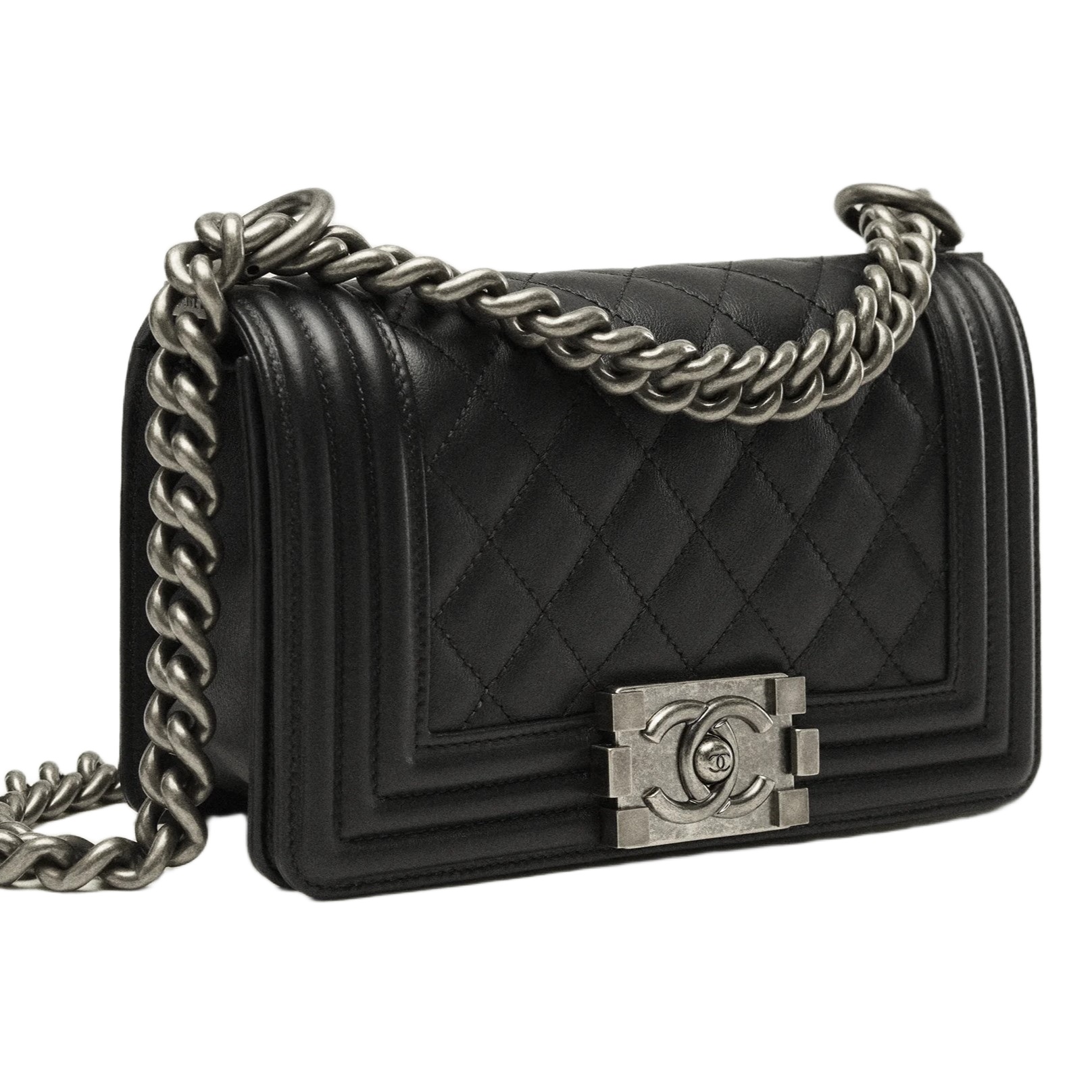 Túi Chanel Small Boy Calfskin Ruthenium-Finish Metal Black 6