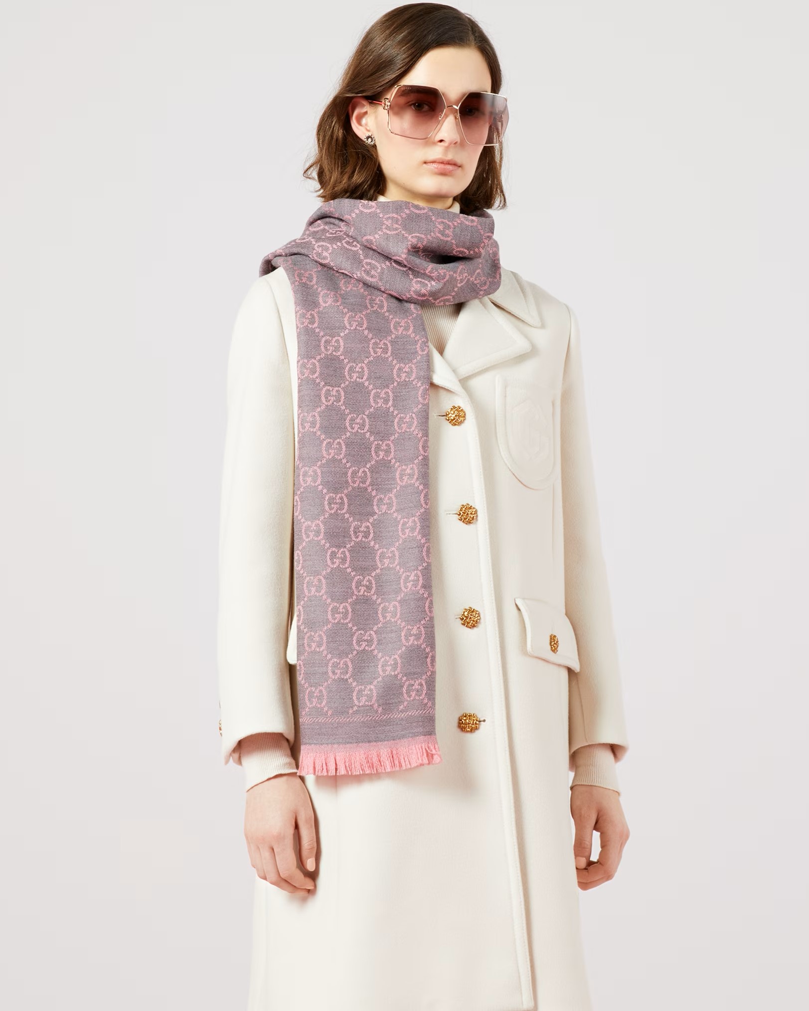 Khăn Choàng Cổ Gucci GG Jacquard Pattern Knitted Scarf Scarves Stoles Shawls For Women Graphite 4