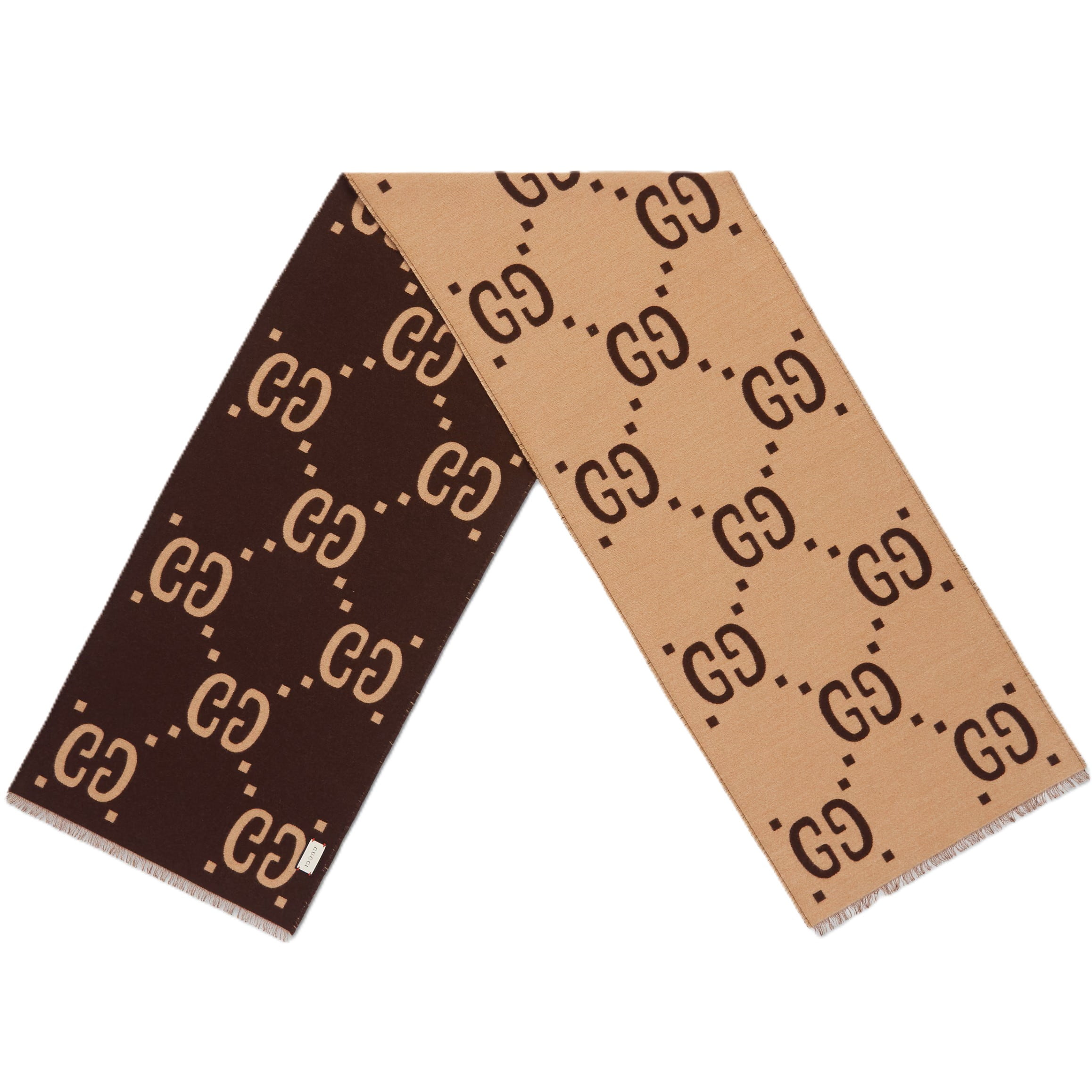 Khăn Choàng Gucci Jacquard Wool Silk Scarf Brown and Beige GG 4