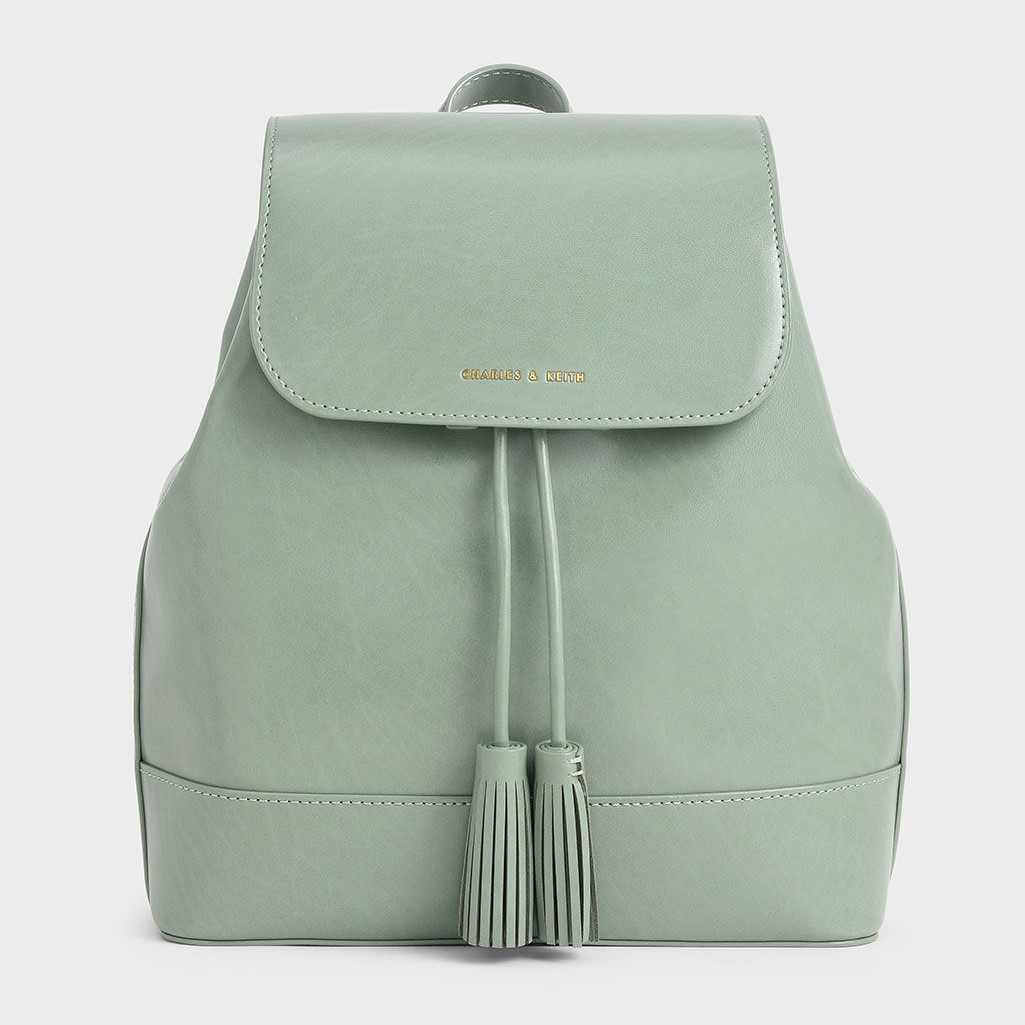 BALO CHARLES & KEITH GENEVIEVE TWO-TONE TEXTURED TASSEL BACKPACK | BALO CNK NẤP GẬP 29