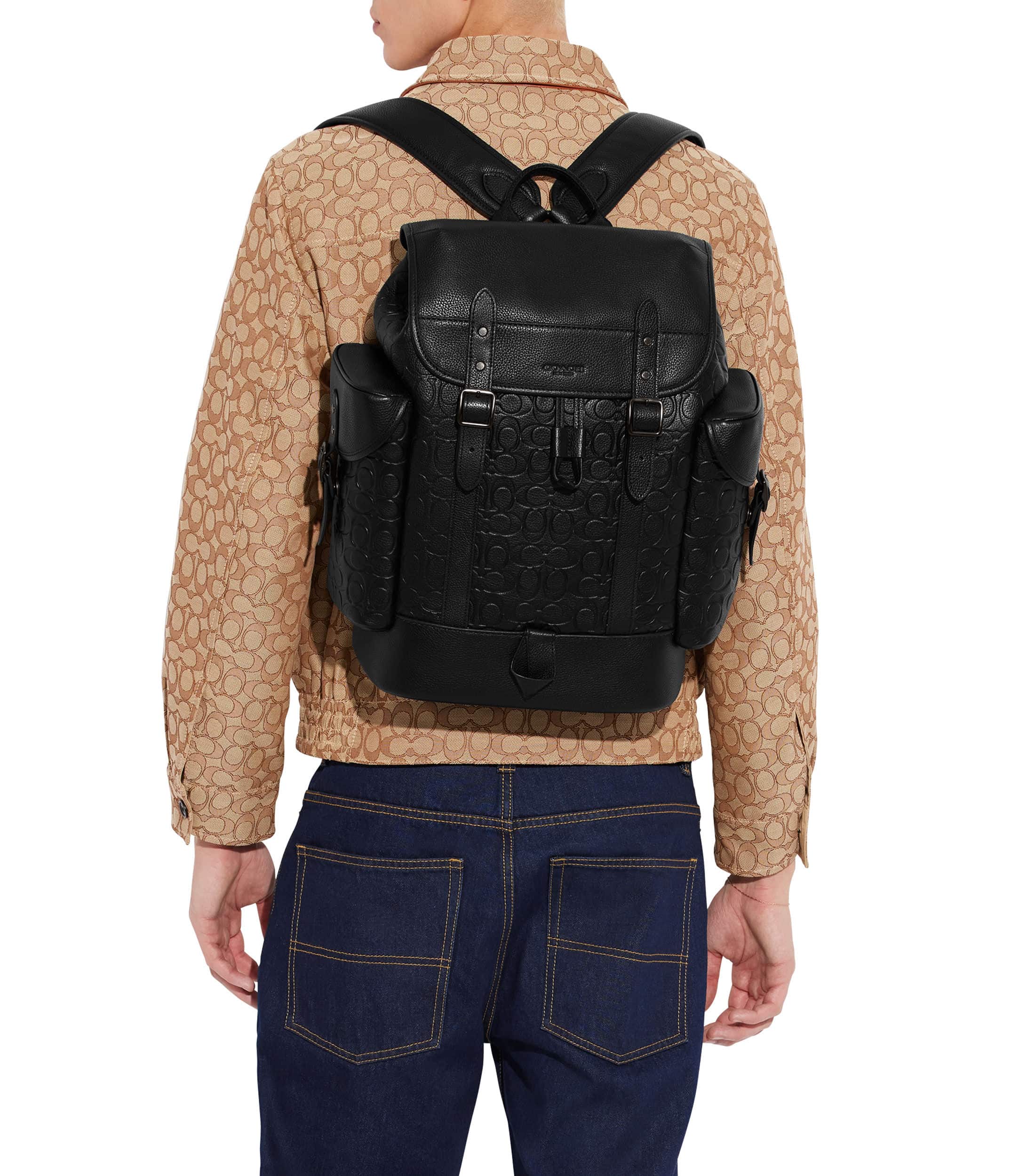 Balo Coach Hitch Backpack In Signature Leather Black CH767 3