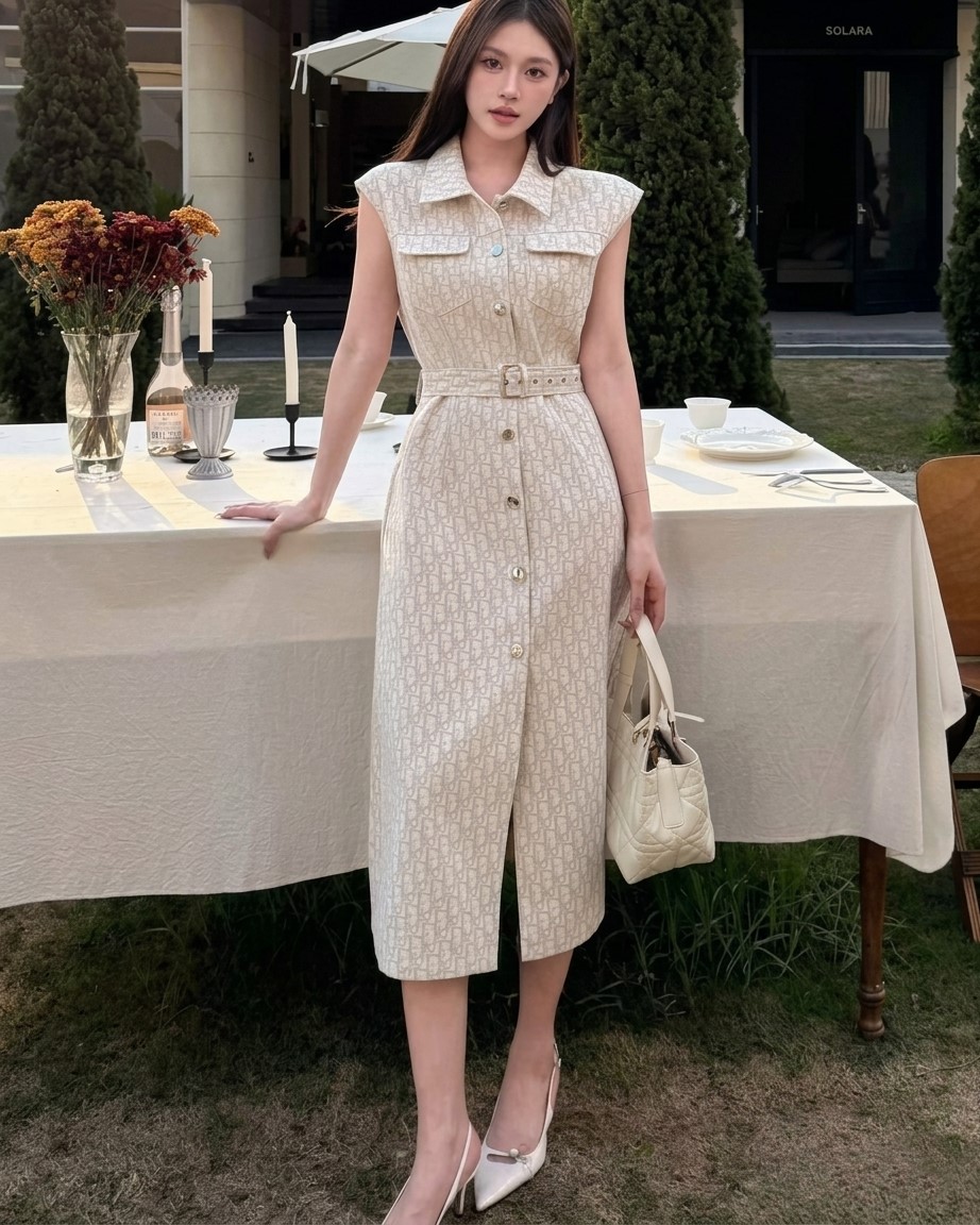 Áo đầm nữ dáng dài sát nách Dior 3