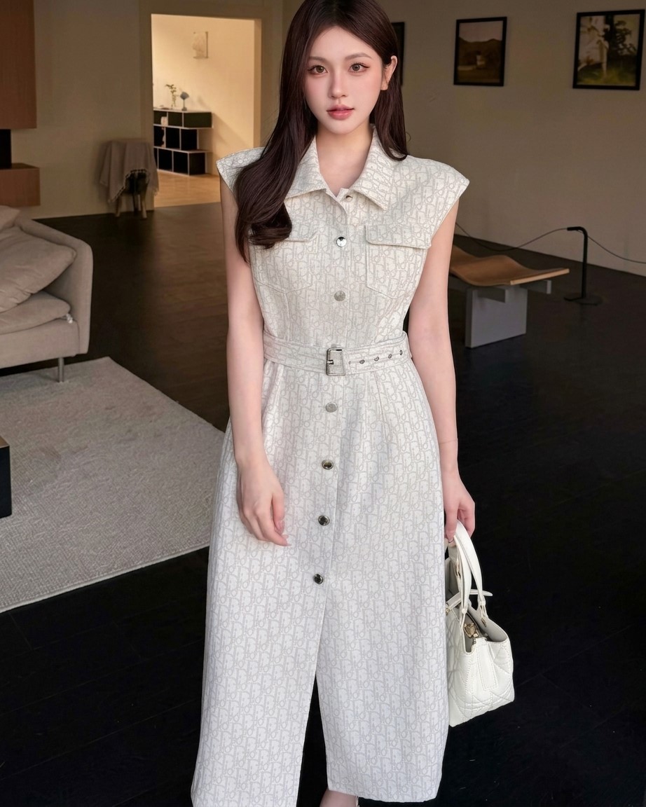 Áo đầm nữ dáng dài sát nách Dior 2