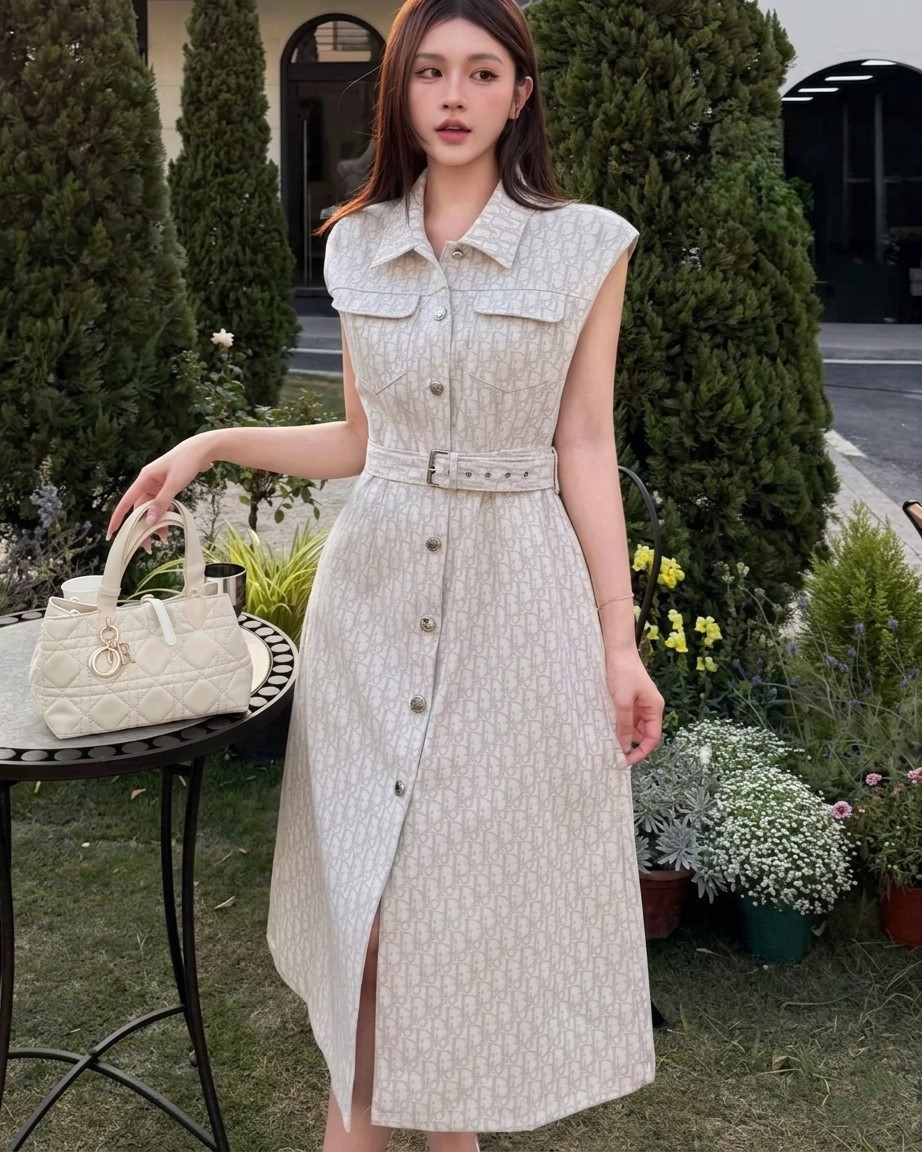 Áo đầm nữ dáng dài sát nách Dior 5