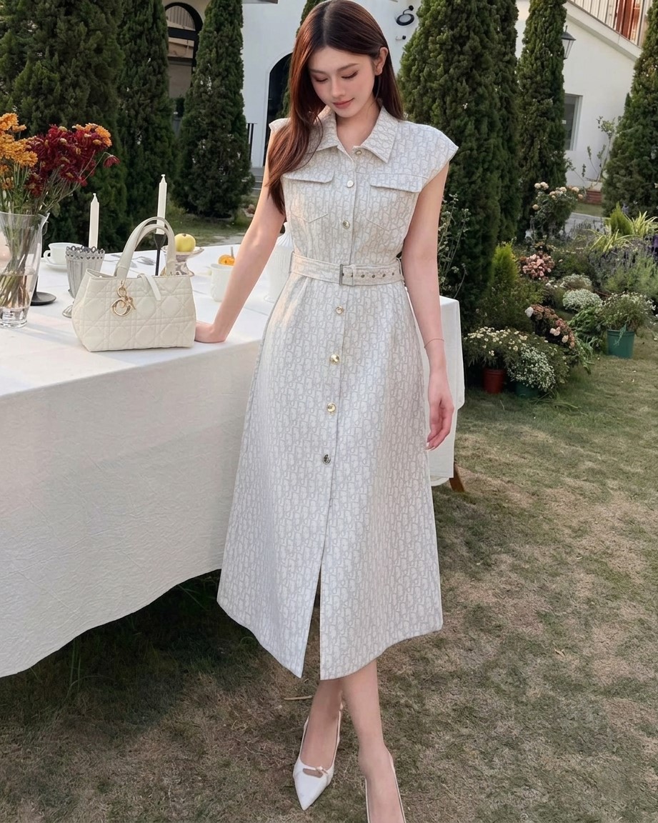 Áo đầm nữ dáng dài sát nách Dior 6