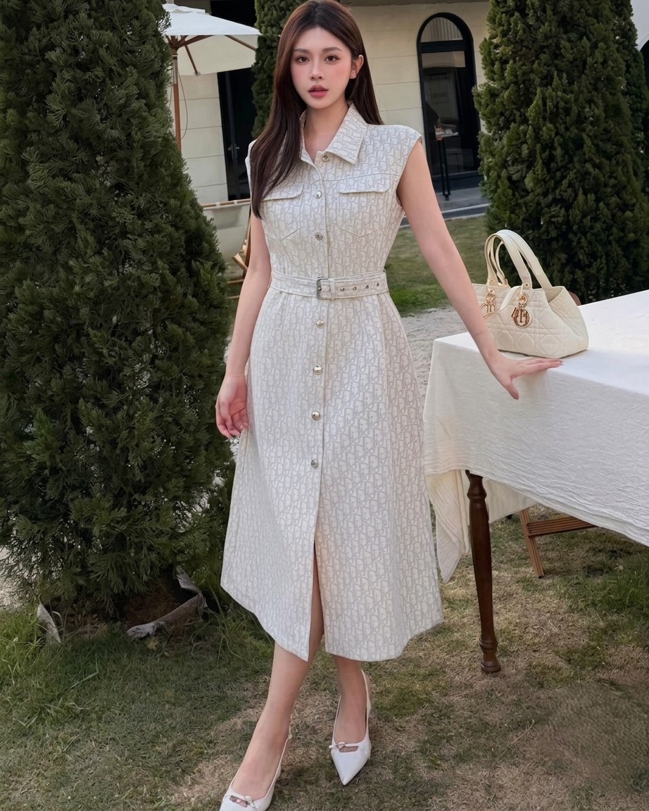 Áo đầm nữ dáng dài sát nách Dior 7