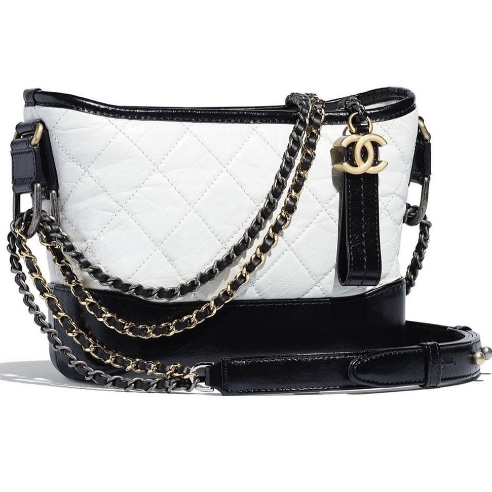 TÚI ĐEO CHÉO NỮ CHANEL AGED CALFSKIN QUILTED SMALL GABRIELLE HOBO WHITE BLACK 1