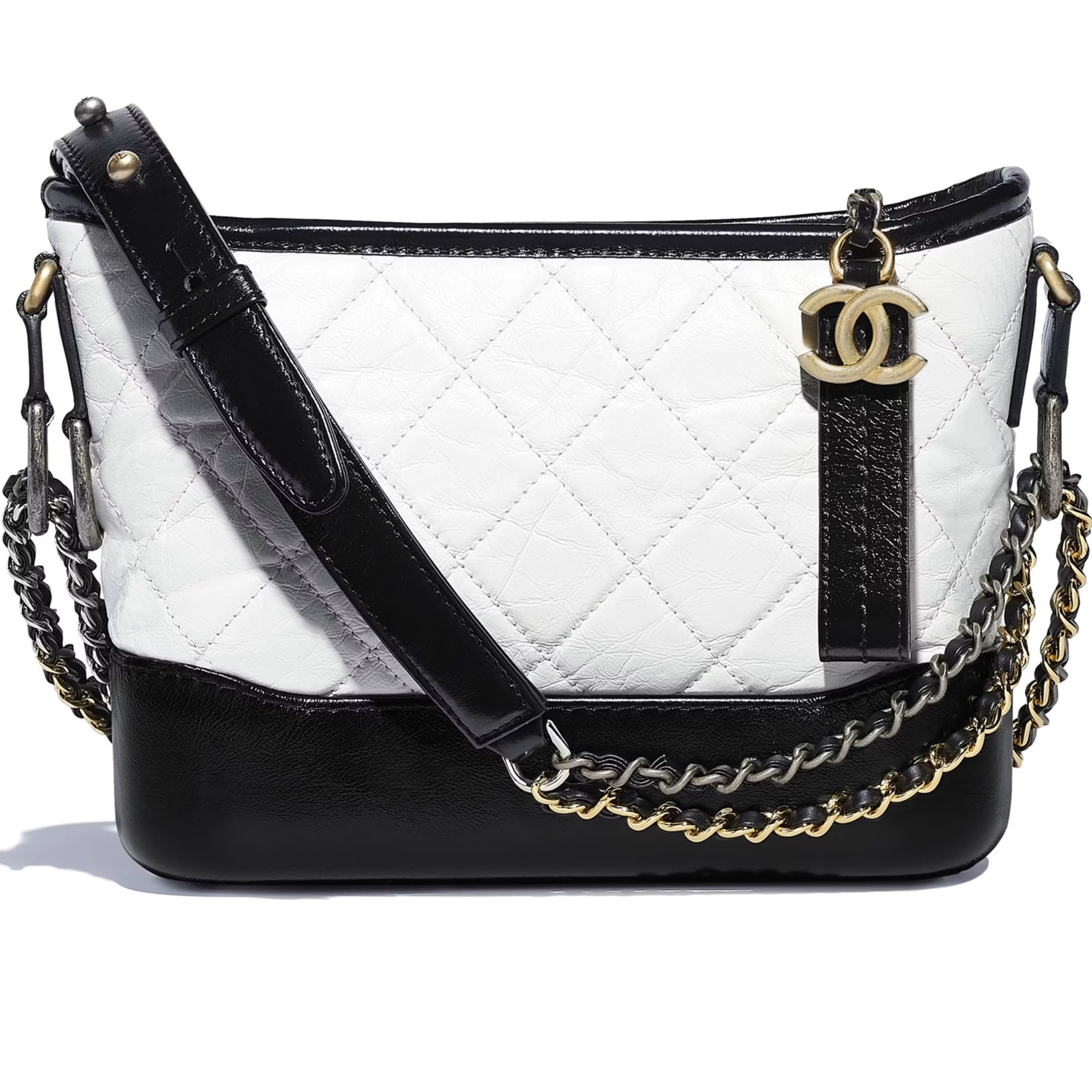 TÚI ĐEO CHÉO NỮ CHANEL AGED CALFSKIN QUILTED SMALL GABRIELLE HOBO WHITE BLACK 3