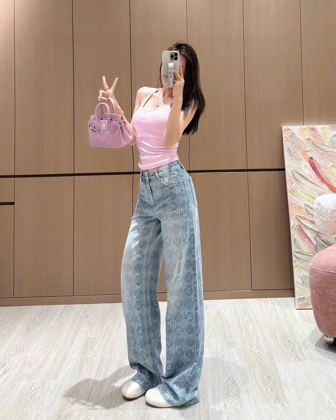 Quần dài jean xanh và trắng Dior 2