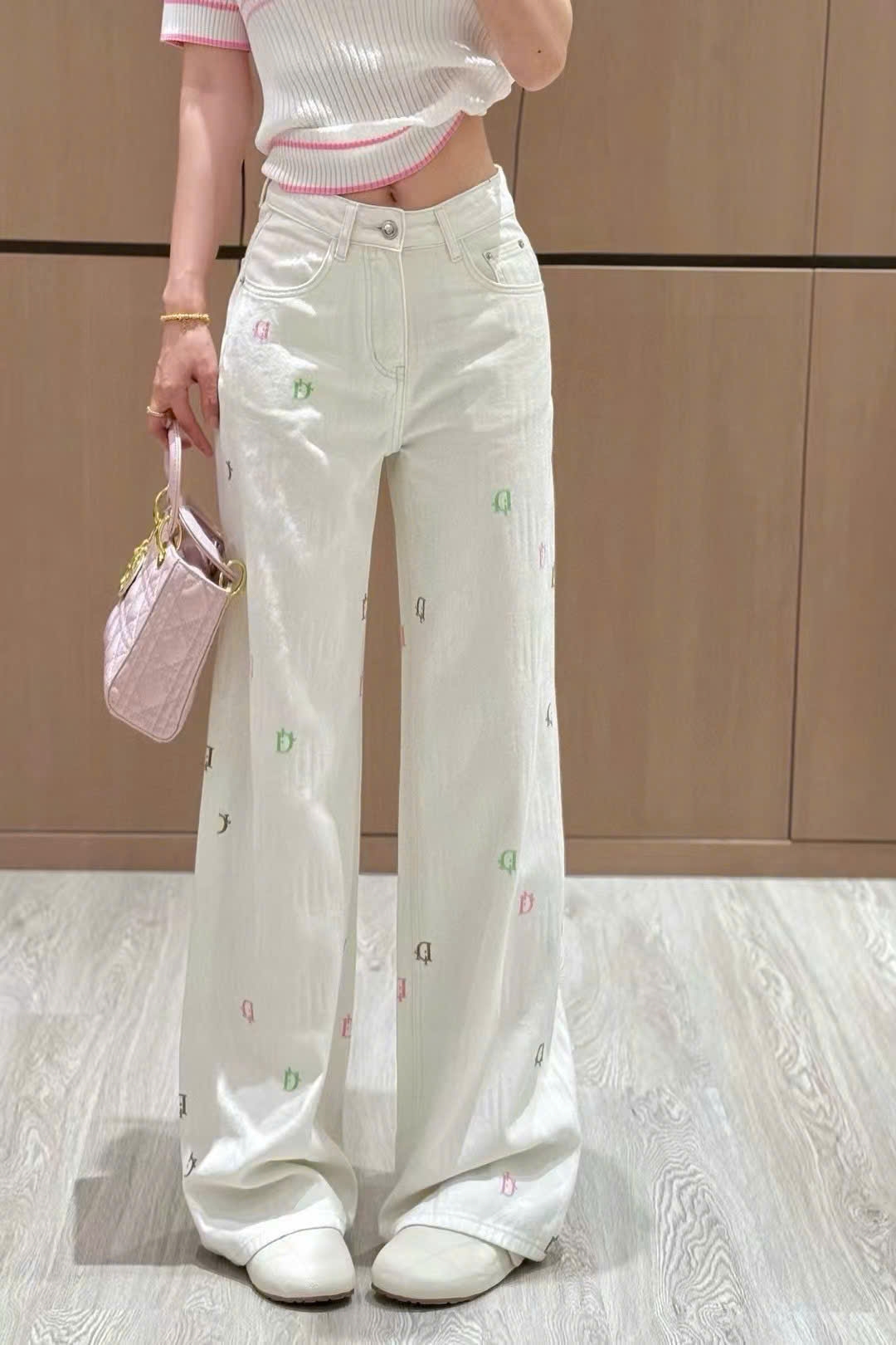 Quần dài jean xanh và trắng Dior 4