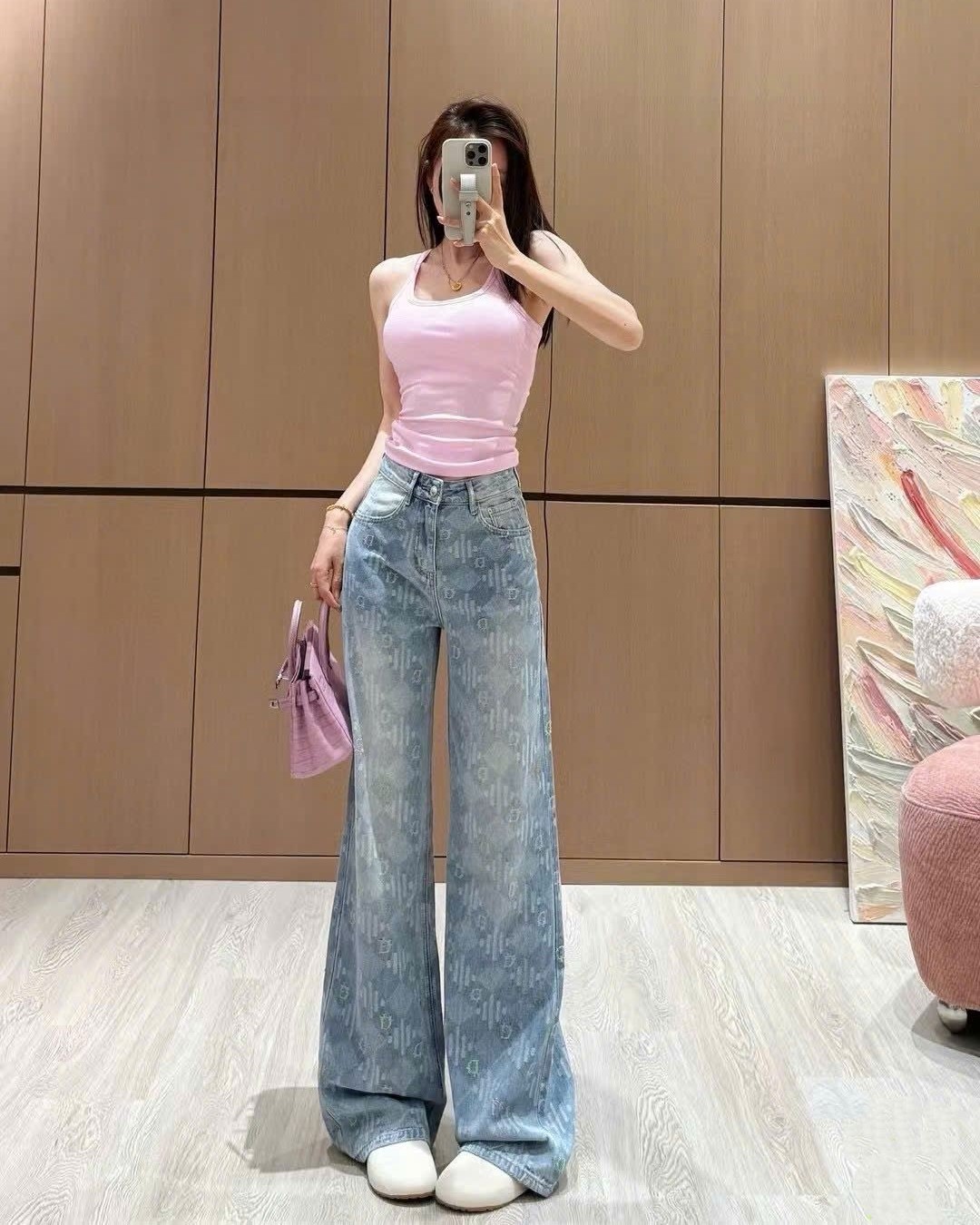 Quần dài jean xanh và trắng Dior 6