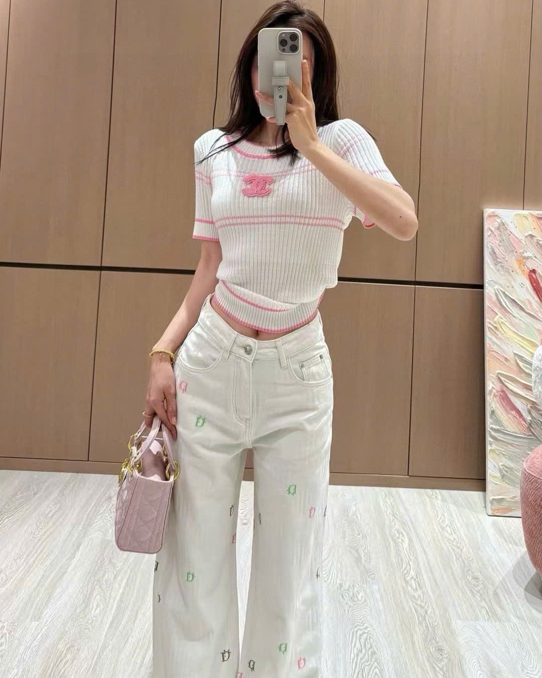 Quần dài jean xanh và trắng Dior 9