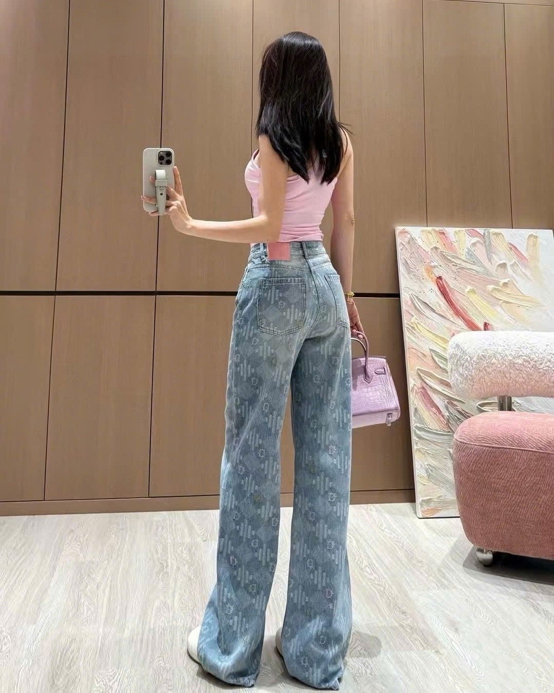 Quần dài jean xanh và trắng Dior 8