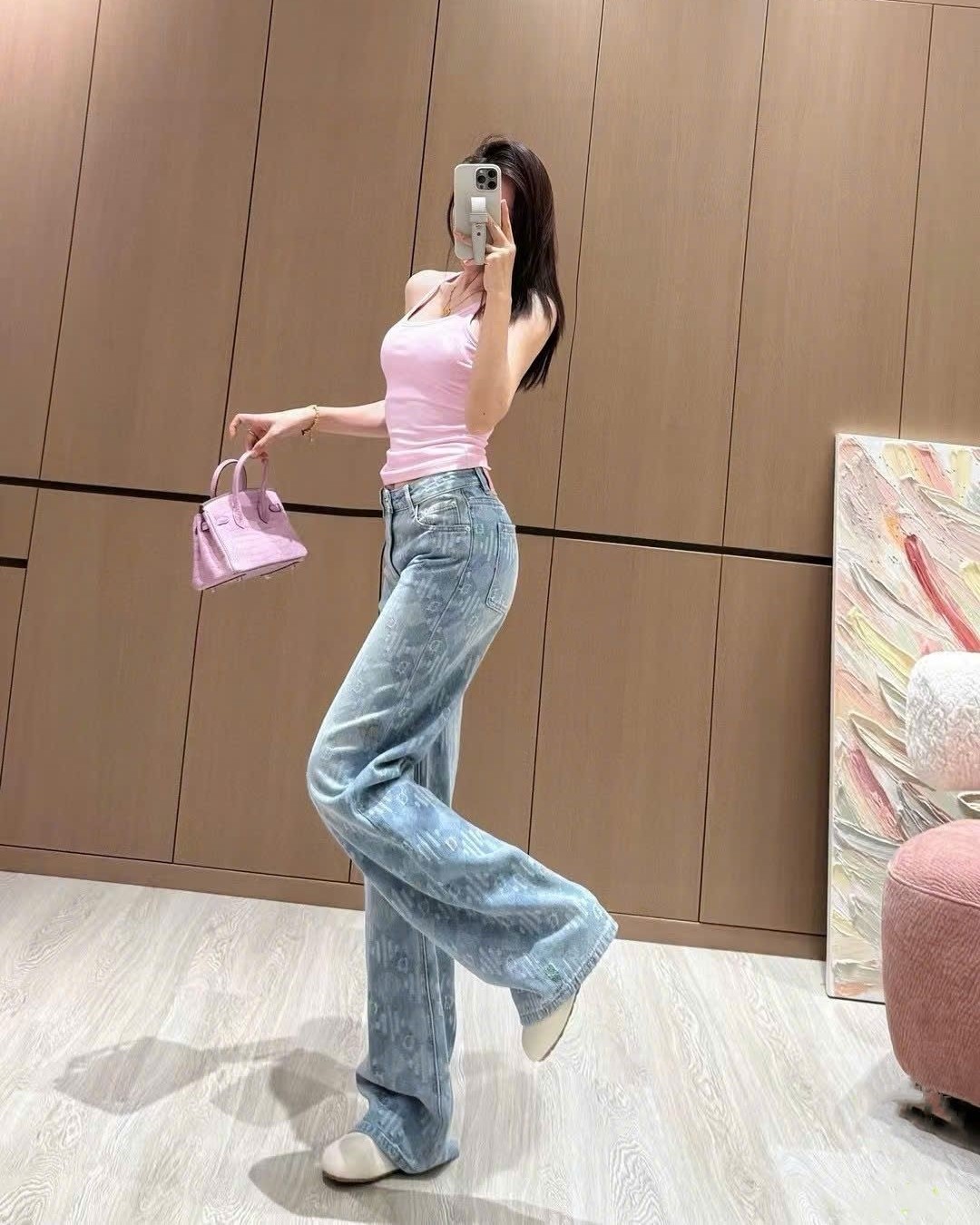 Quần dài jean xanh và trắng Dior 11