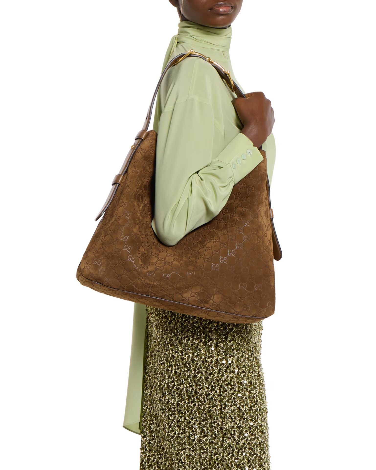 Túi đeo vai Gucci Beatrix Large Tote Bag Brown Suede 8