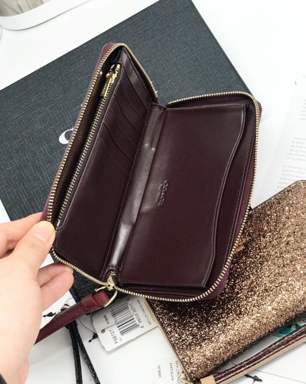 VÍ NỮ DÀI COACH KIM SA CAO CẤP | BÓP COACH CẦM TAY ĐÍNH KIM TUYẾN 3