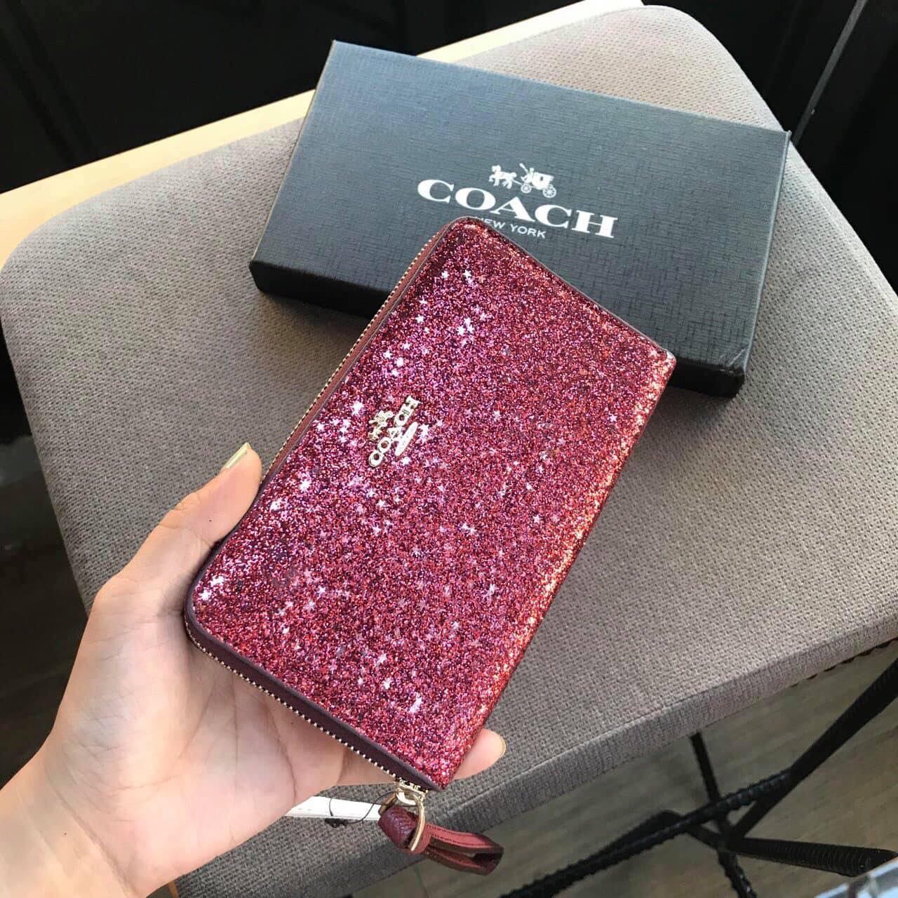 VÍ NỮ DÀI COACH KIM SA CAO CẤP | BÓP COACH CẦM TAY ĐÍNH KIM TUYẾN 2