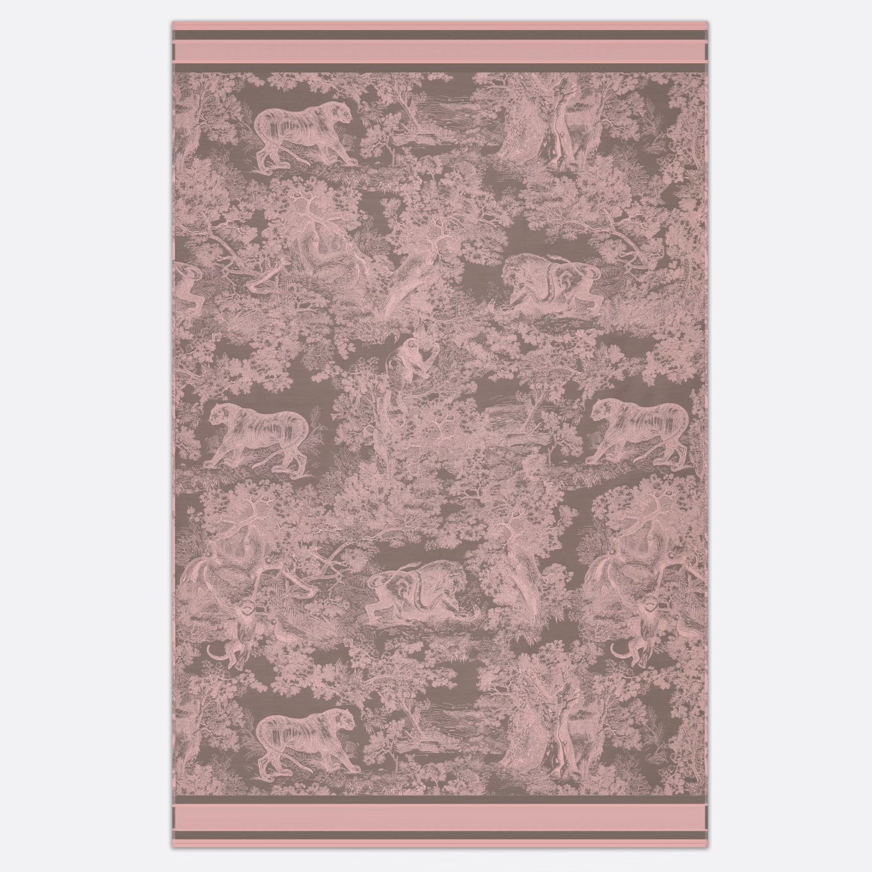 KHĂN LỤA DIOR TOILE DE JOUY SAUVAGE MOTIF BEACH BLANKET PINK AND GRAY COTTON CONTRASTING BAND WITH CHRISTIAN DIOR SIGNATURE 1