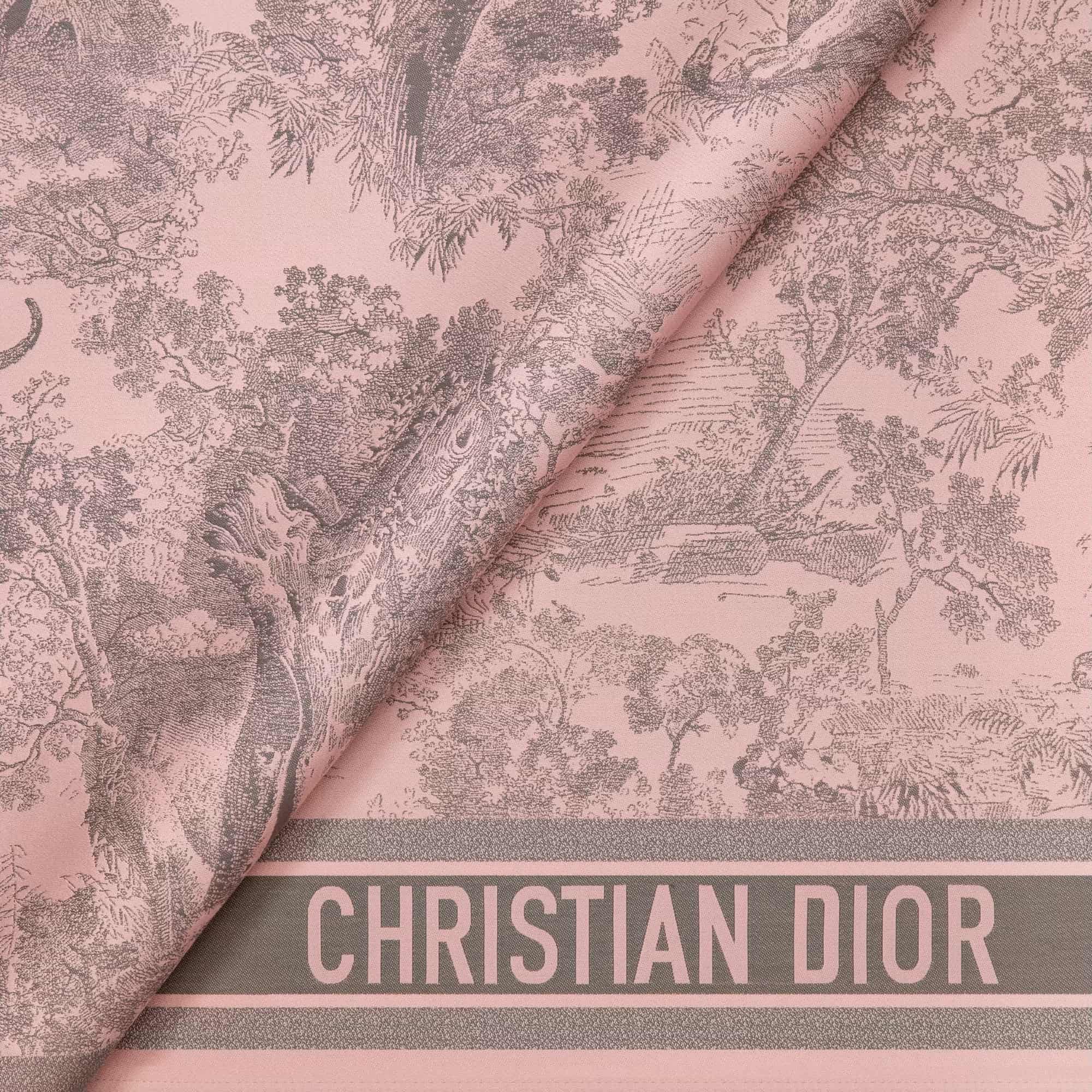 KHĂN LỤA DIOR TOILE DE JOUY SAUVAGE MOTIF BEACH BLANKET PINK AND GRAY COTTON CONTRASTING BAND WITH CHRISTIAN DIOR SIGNATURE 2