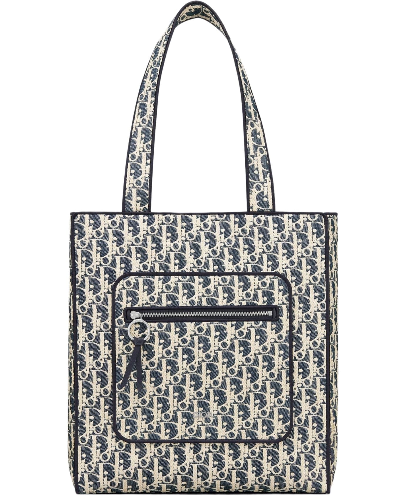 Túi Dior Blue and Beige Raffia-Effect Dior Oblique Denim Tote Bag 4